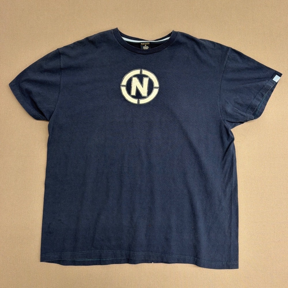 Nautica Jeans‎ Co Mens XL Navy Blue Graphic T-Shirt Spellout Logo Short Sleeve